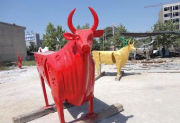 抽象牛雕塑廠家 烤漆元素 不銹鋼抽象牛雕塑