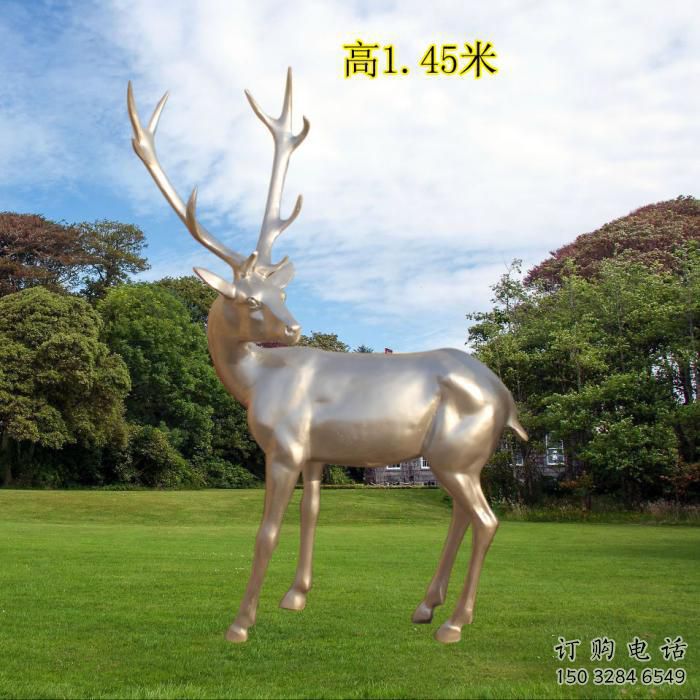 回頭梅花鹿雕塑廠(chǎng)家 香檳色系 不銹鋼雕塑梅花鹿報(bào)價(jià)