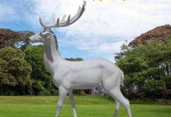 白色梅花鹿雕塑廠家，草地擺放 不銹鋼梅花鹿雕塑小品