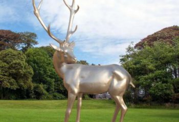 回頭梅花鹿雕塑廠家 香檳色系 不銹鋼雕塑梅花鹿報價