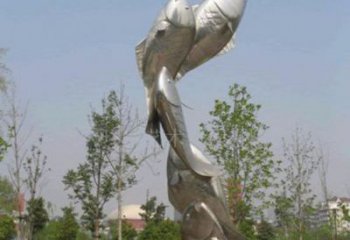 不銹鋼群魚雕塑廠家 魚群雕塑小品 群魚雕塑實景圖