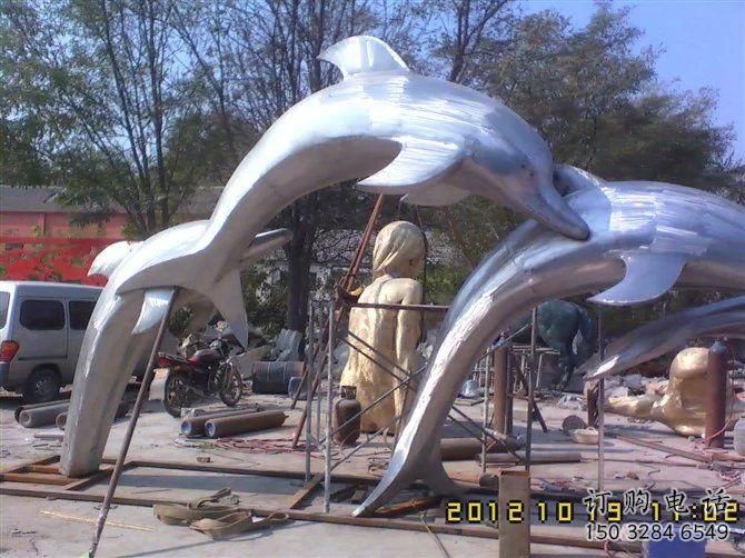 跳躍海豚雕塑廠家 生物小品景觀 不銹鋼海豚雕塑生產