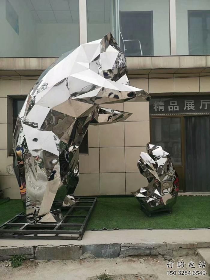 幾何北極熊雕塑廠家 亮面類型 制作不銹鋼動(dòng)物雕塑