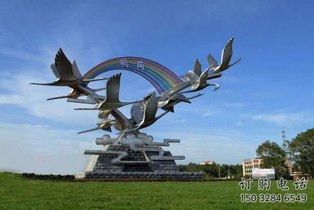 群鶴雕塑廠家 群雕鳥禽 不銹鋼群鶴雕塑生產制作