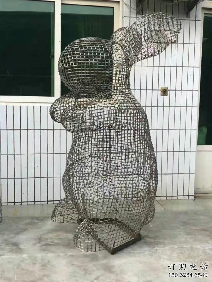 鏤空兔子雕塑廠家 網格透視款 不銹鋼鏤空兔子雕塑