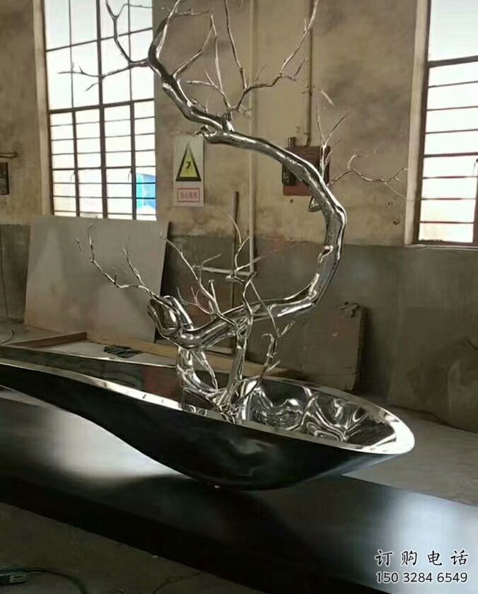 松樹雕塑 酒店地產(chǎn)藝術(shù)擺件 不銹鋼植物雕塑廠家