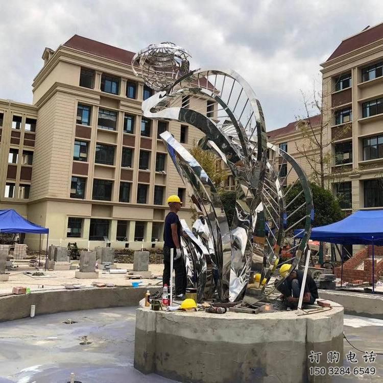 鏡面樹葉雕塑 現代金屬類植物 不銹鋼樹葉雕塑廠家