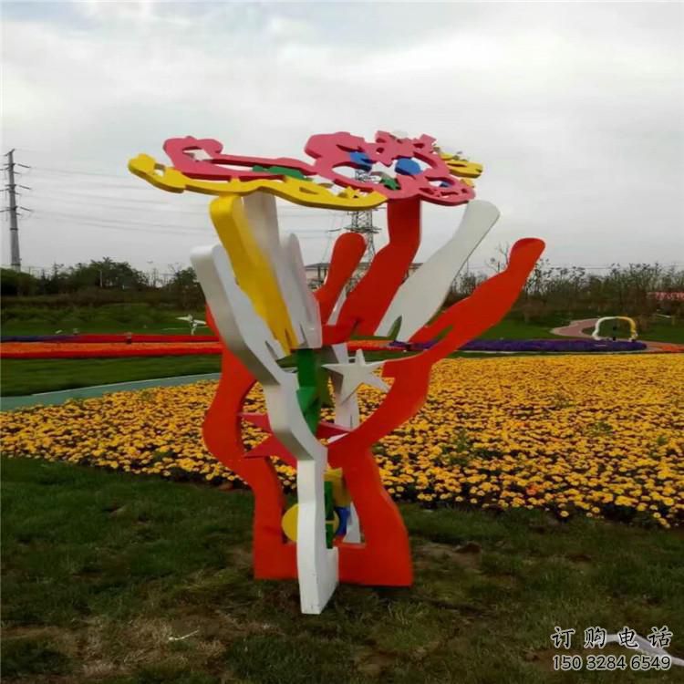 鏤空花樹雕塑廠家 抽象園林不銹鋼雕塑