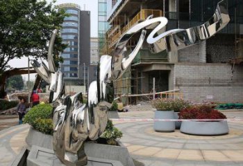 抽象貓雕塑 不銹鋼抽象藝術(shù)景觀雕塑