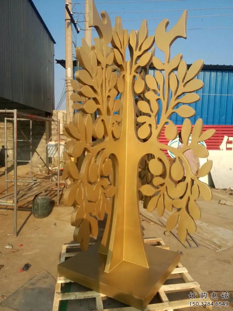 發財樹雕塑廠家 不銹鋼烤漆植物雕塑