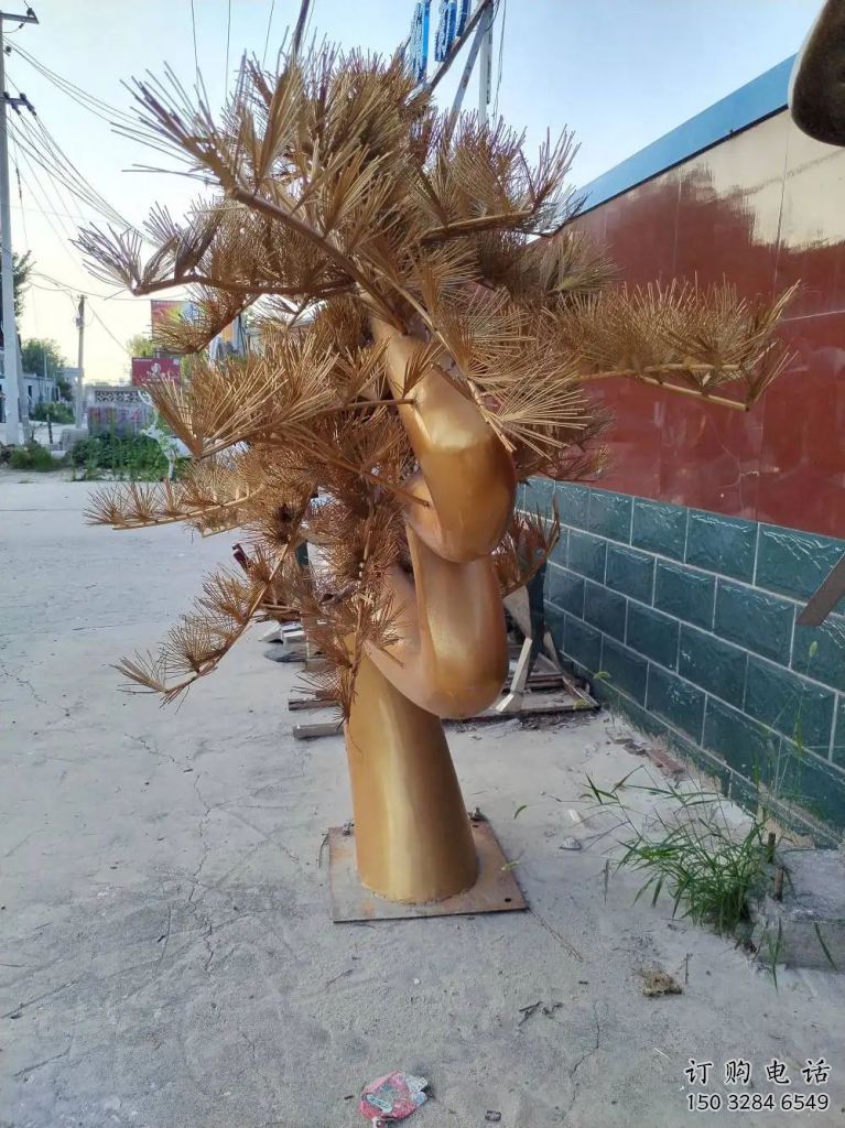 松樹雕塑廠家 不銹鋼松樹雕塑 烤漆植物雕塑