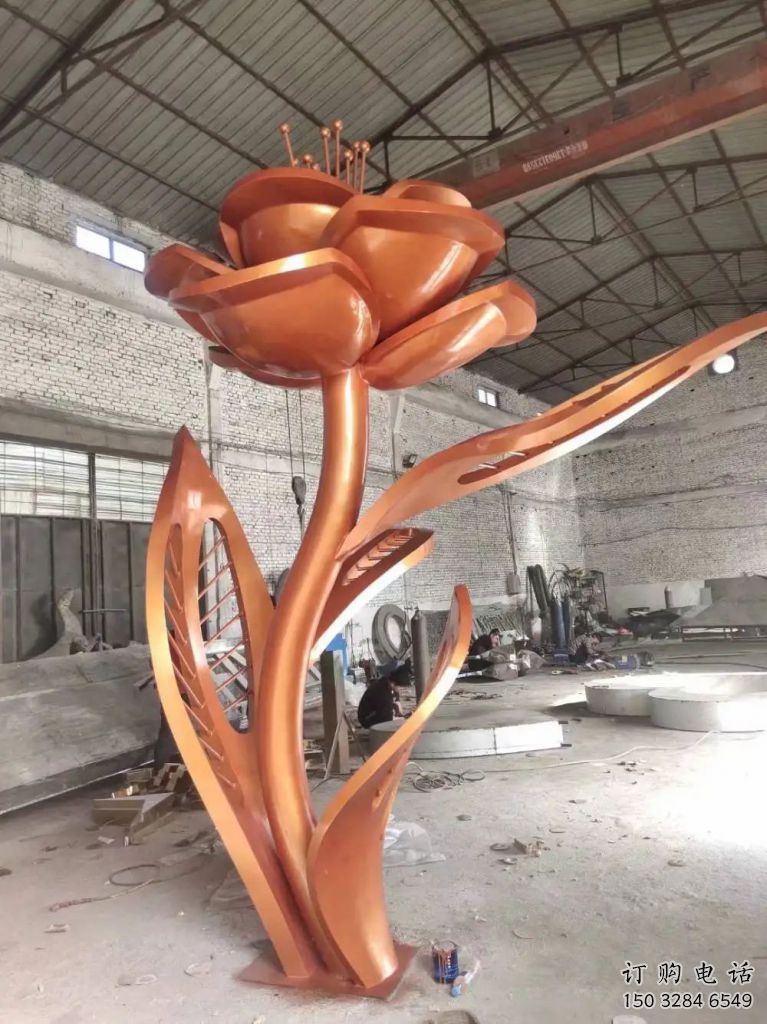 玫瑰花雕塑廠家 烤漆花卉雕塑 不銹鋼烤漆玫瑰花雕塑