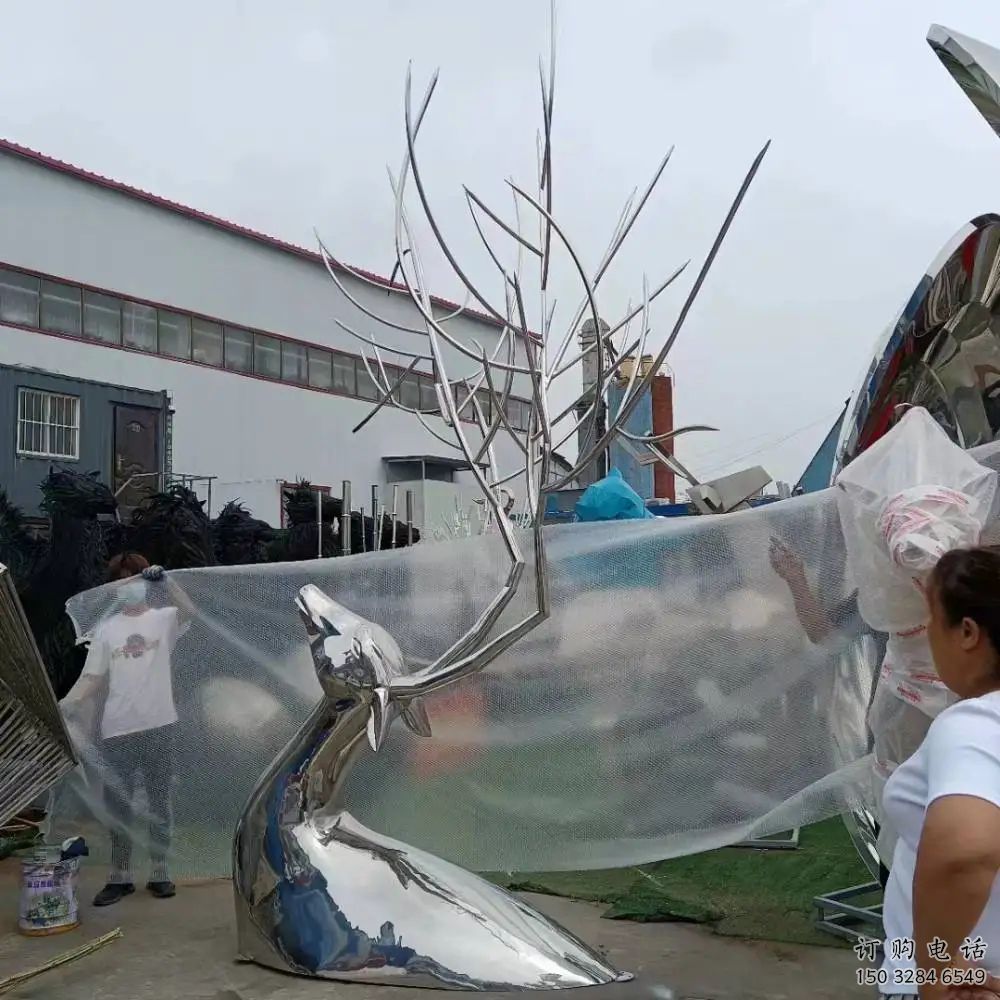 半身鹿雕塑 半身動(dòng)物雕塑 不銹鋼半身鹿雕塑