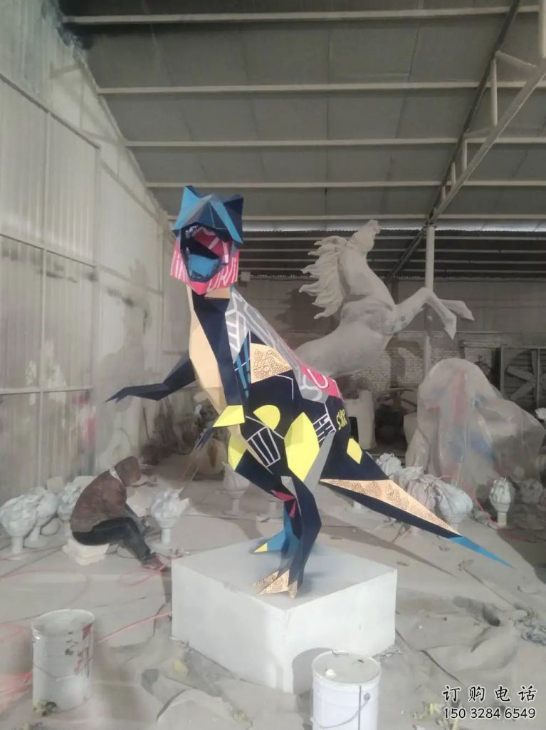 恐龍雕塑廠家 幾何動(dòng)物雕塑 不銹鋼幾何恐龍雕塑