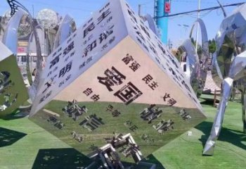 立方體雕塑 鏤空字雕塑 不銹鋼鏤空字立方體雕塑