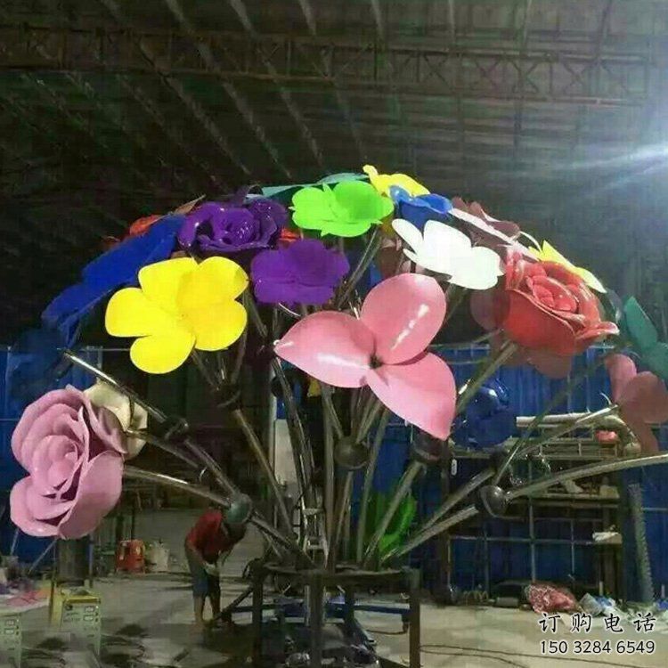花朵樹雕塑廠家 多色花朵組合 不銹鋼花朵樹雕塑廠家