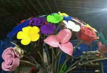 花朵樹雕塑廠家 多色花朵組合 不銹鋼花朵樹雕塑廠家