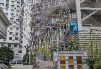 鏤空燈泡雕塑廠家 現代藝術標識 不銹鋼鏤空燈泡雕塑