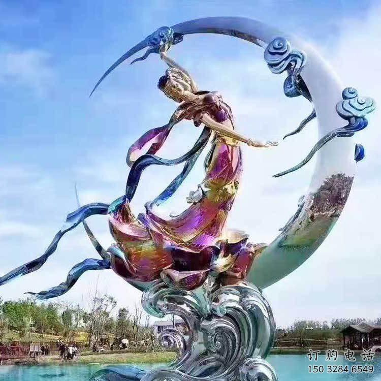 奔月雕塑 電鍍人物雕塑 街道不銹鋼奔月雕塑廠家