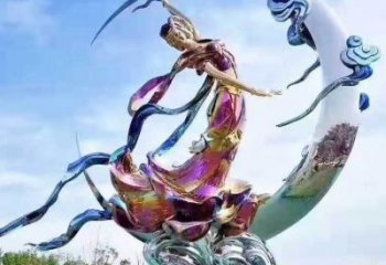 飛天雕塑 鍍金人物雕塑 大型戶外不銹鋼飛天雕塑