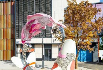 鯉魚躍龍門雕塑 鏤空噴漆動物雕塑 庭院海洋魚雕塑