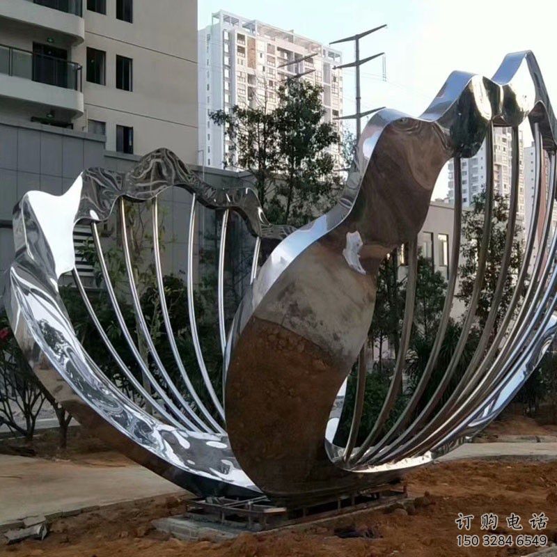 貝殼雕塑 鏡面海洋小品 戶外抽象不銹鋼貝殼雕塑