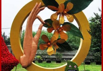 拈花手雕塑 烤漆小品擺件 園林不銹鋼拈花手雕塑