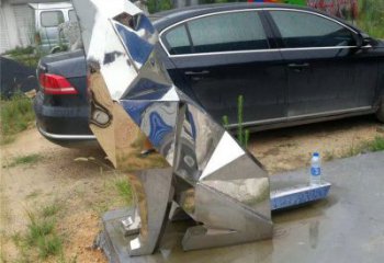 鏡面狼雕塑 幾何動物擺件 庭院不銹鋼狼雕塑廠家