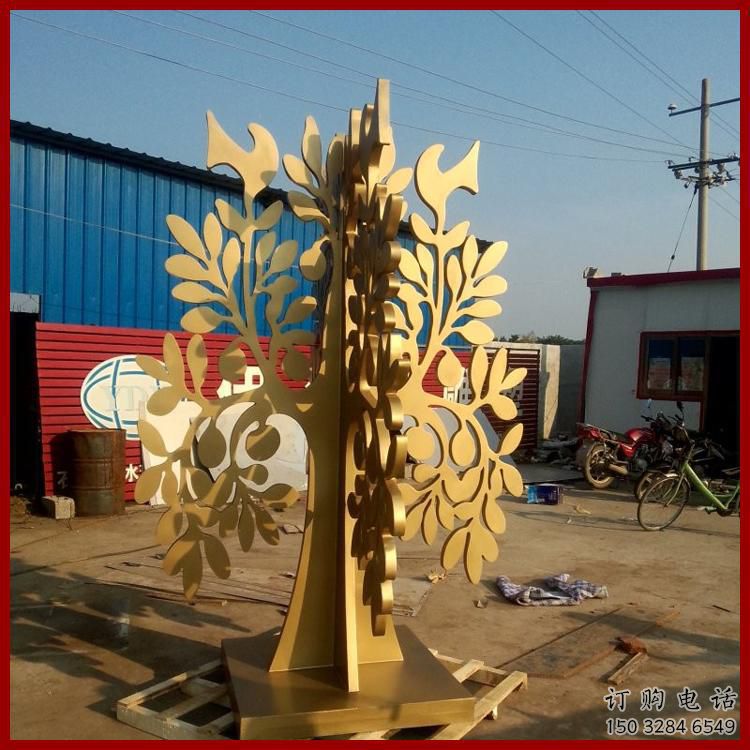 樹雕塑 剪紙噴漆植物 戶外大型不銹鋼樹雕塑廠家