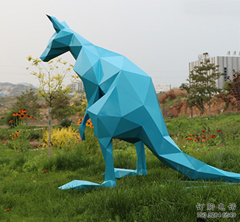 袋鼠雕塑 幾何噴漆擺件 戶外園林袋鼠雕塑廠家