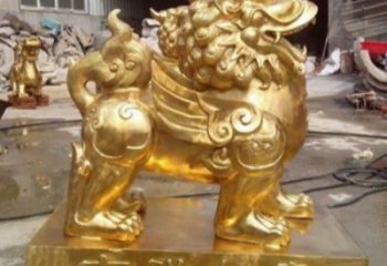 獨(dú)角獸雕塑 中式鍍金小品 賓館獨(dú)角獸雕塑廠家