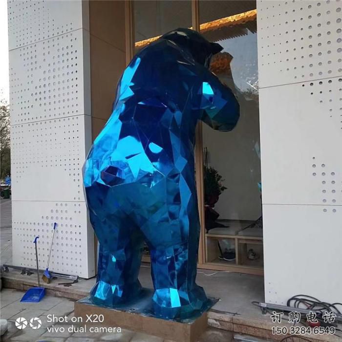 商場(chǎng)熊雕塑廠家 中式室內(nèi)小品 酒店拉絲熊雕塑