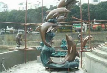 商場海豚雕塑廠家 中式室內(nèi)小品 酒店拉絲海豚雕塑