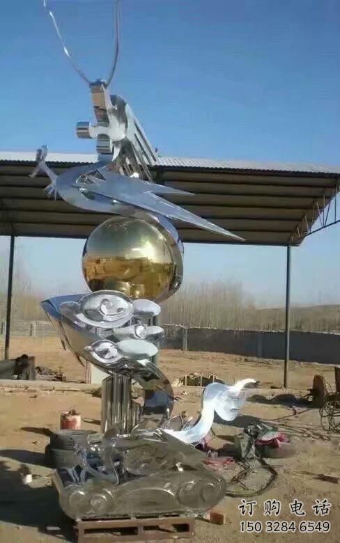 鏡面龍雕塑廠家 現代抽象擺件 商場大型龍雕塑