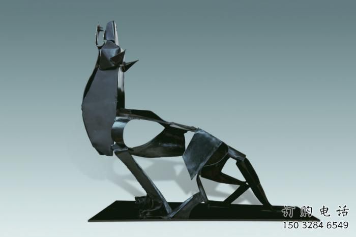 鏤空狼雕塑廠家 現代抽象擺件 草地切面狼雕塑