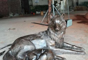 噴漆狼雕塑廠家 現(xiàn)代廣場(chǎng)小品 草地仿古狼雕塑