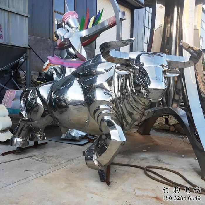 鑄造犀牛雕塑廠家 創意村口小品 街頭鏡面犀牛雕塑