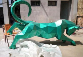 幾何獵豹雕塑廠家 中式室內(nèi)擺件 草地切面獵豹雕塑