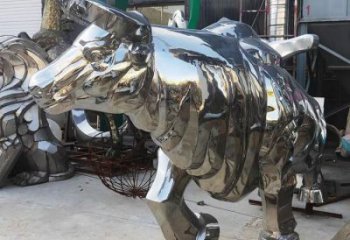 步行街犀牛雕塑廠家 創(chuàng)意鍛造擺件 戶外鏡面犀牛雕塑