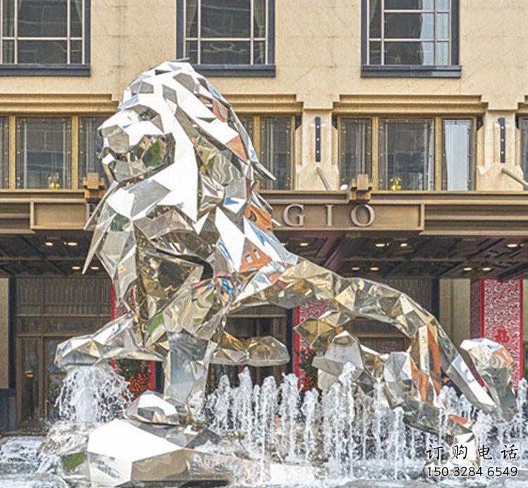 住宅小區雄獅雕塑廠家 現代創意小品 公園鏡面雄獅雕塑