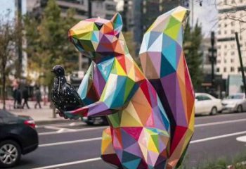 公園松鼠雕塑廠家 中式彩繪小品 風景區切面松鼠雕塑