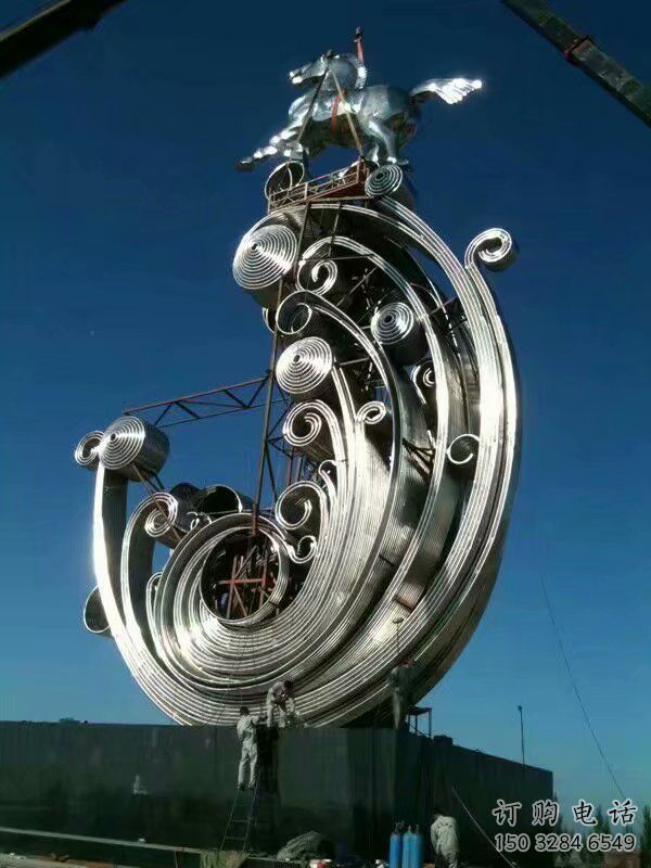 幾何天馬雕塑廠家 中式戶外擺件 大型鏡面天馬雕塑