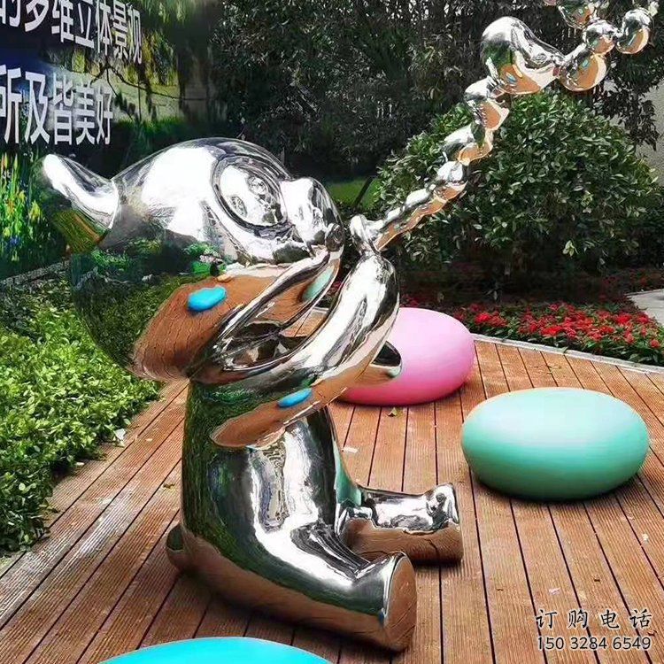 別墅貓雕塑廠家 卡通鏡面小品 戶外仿真貓雕塑