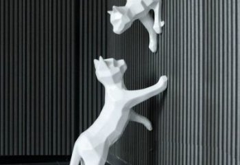 幾何貓雕塑廠家 中式抽象擺件 戶外切面貓雕塑