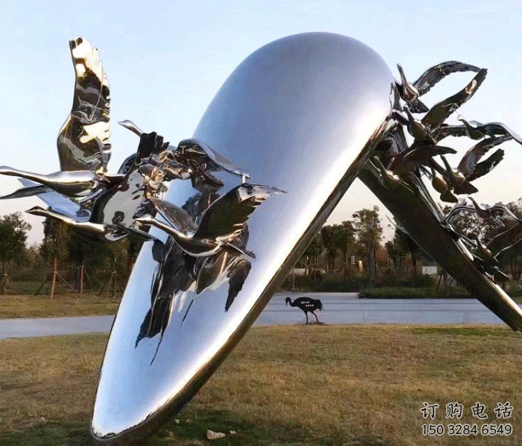 公園飛鴿雕塑廠家 中式抽象擺件 草地鏡面飛鴿雕塑