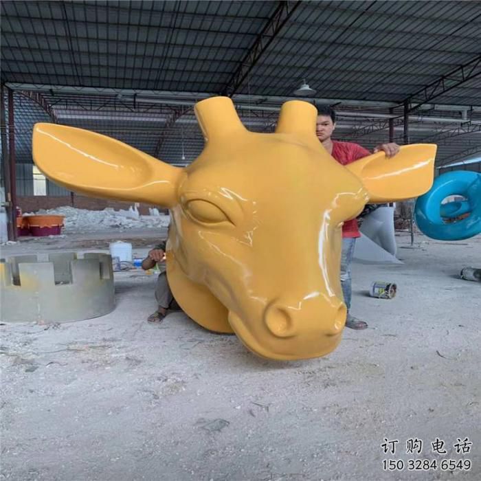 村口牛頭雕塑廠家 中式烤漆擺件 戶外大型牛頭雕塑