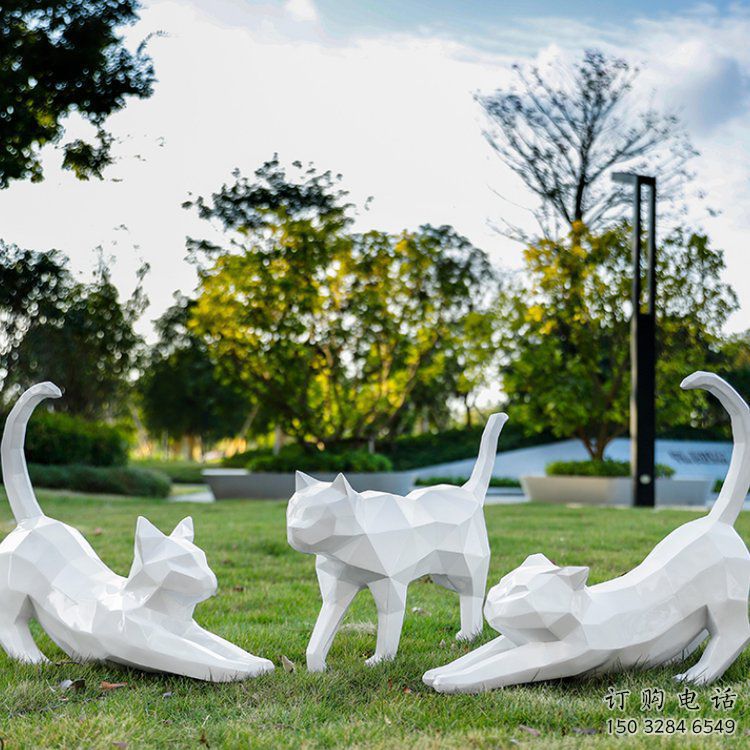 幾何貓咪雕塑廠家 大型戶外擺件 步行街異形貓咪雕塑