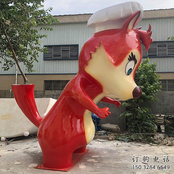 烤漆狐貍雕塑廠家 卡通噴漆擺件 廣場現代狐貍雕塑