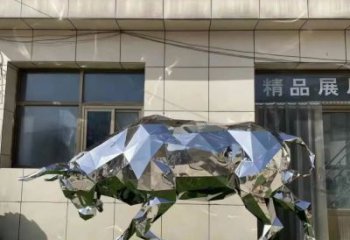 幾何牛雕塑廠家 中式戶外擺件 草地切面牛雕塑