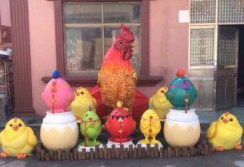 噴漆小雞雕塑廠家 卡通廣場(chǎng)小品 草地切面小雞雕塑